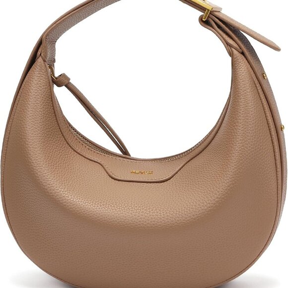 Exquisite Light Brown Leather Crescent Clutch with Magnetic Closure for Safety - Picture 1 of 6